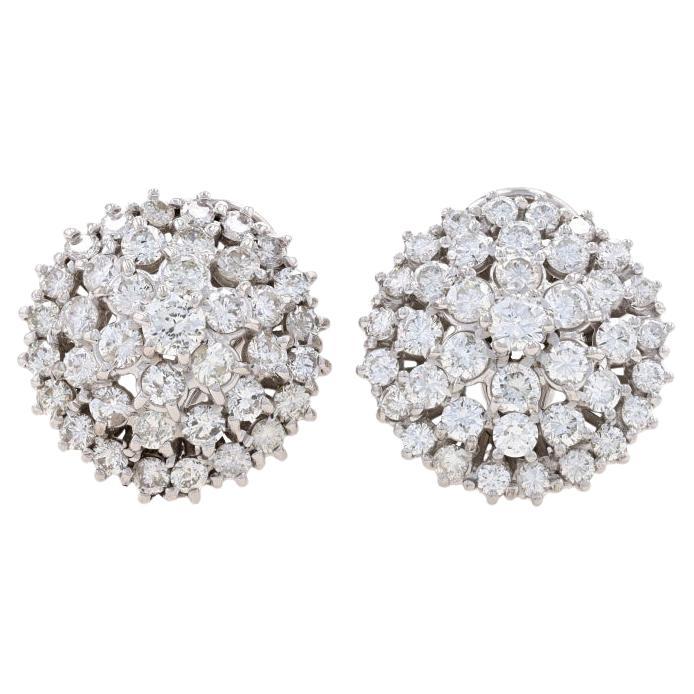 White Gold Diamond Large Cluster Halo Stud Earrings - 18k Round 4.75ctw Pierced For Sale
