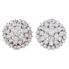 White Gold Diamond Large Cluster Halo Stud Earrings - 18k Round 4.75ctw Pierced