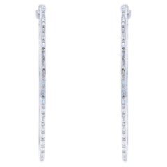 Orecchini a cerchio grandi con diamante in oro bianco -10k Baguette e singolo Ct 1.00ctw
