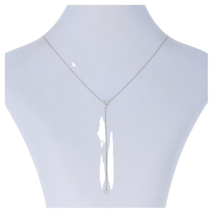 White Gold Diamond Lariat Necklace - 14k Round Brilliant .48ctw Adjustable