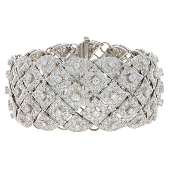 White Gold Diamond Lattice Link Bracelet 7" - 18k Round Brilliant 18.34ctw