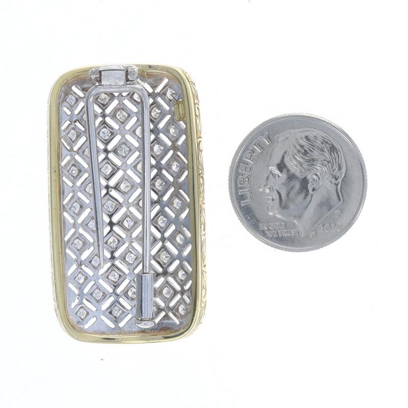 Round Cut White Gold Diamond Latticework Brooch - 18k Round 1.00ctw Etched Milgrain Pin For Sale
