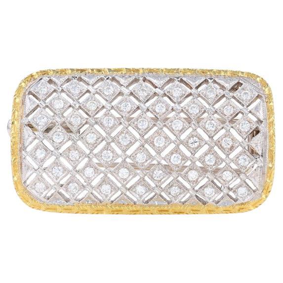 Latticework-Brosche aus Weißgold mit Diamanten - 18k runder 1,00ctw geätzter Milgrain-Anstecknadel im Angebot