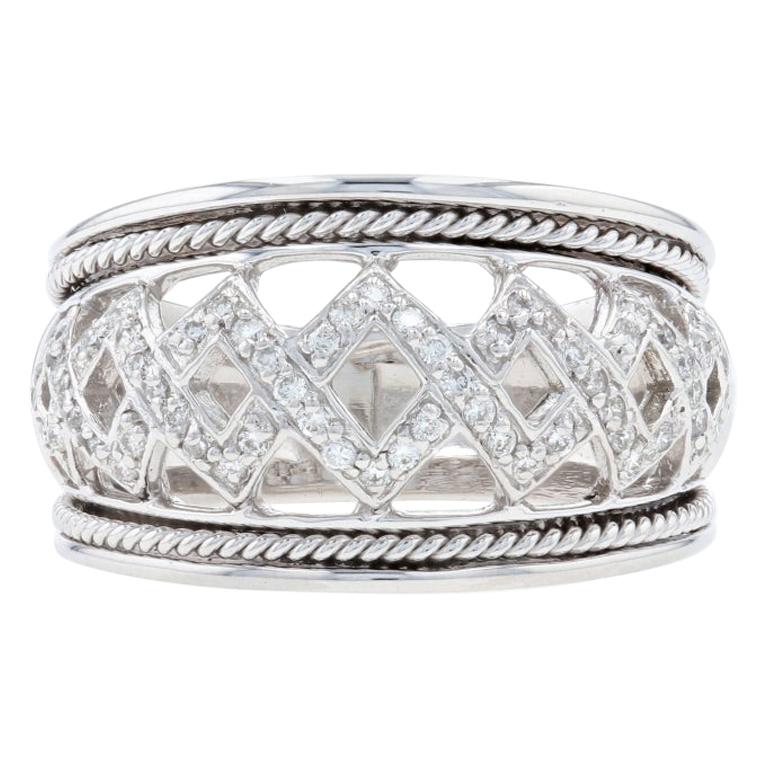 White Gold Diamond Latticework Ring, 14k Round Brilliant Cut .24ctw