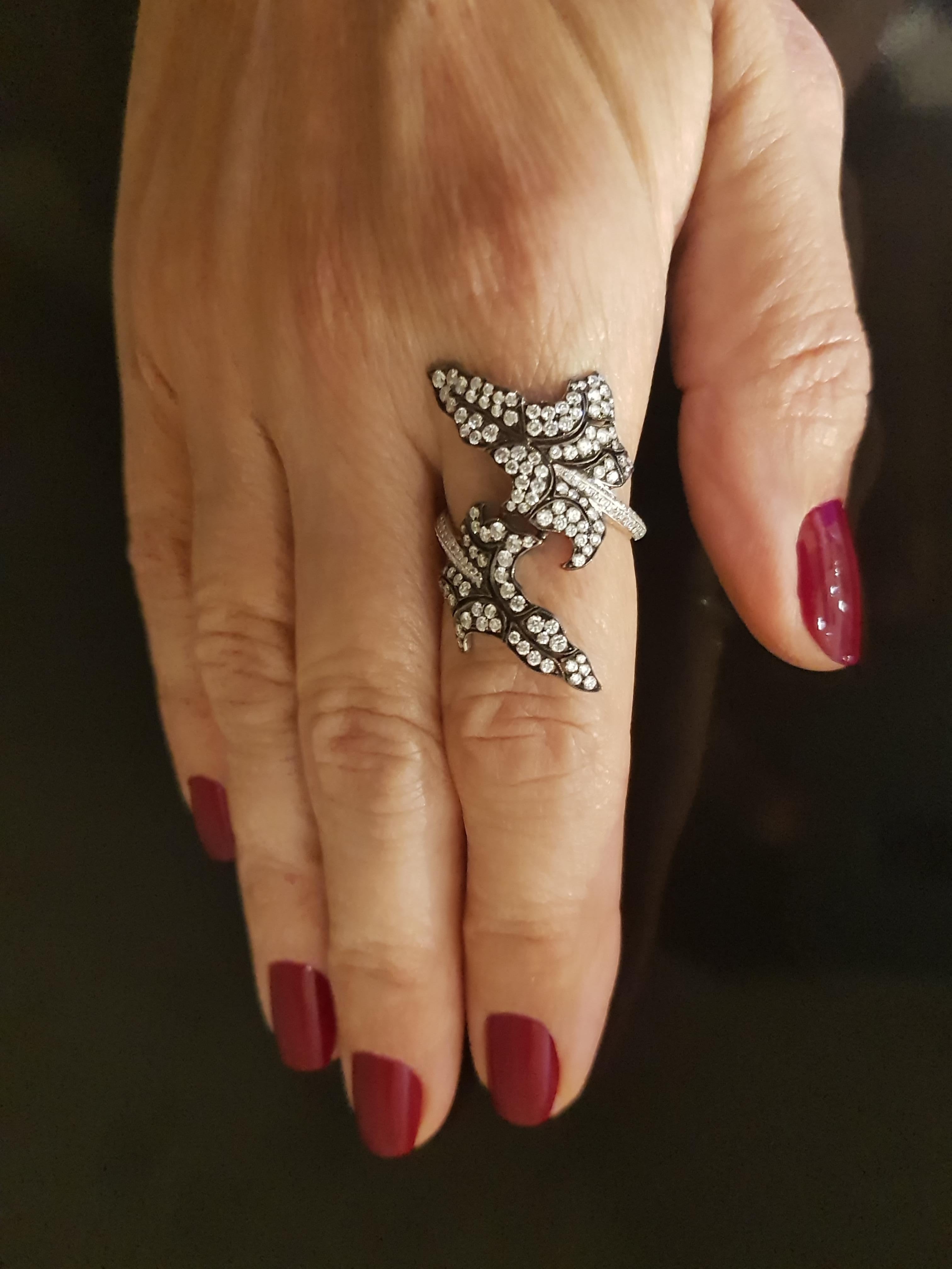 Round Cut White Gold Diamond Leaf Cocktail Ring For Sale