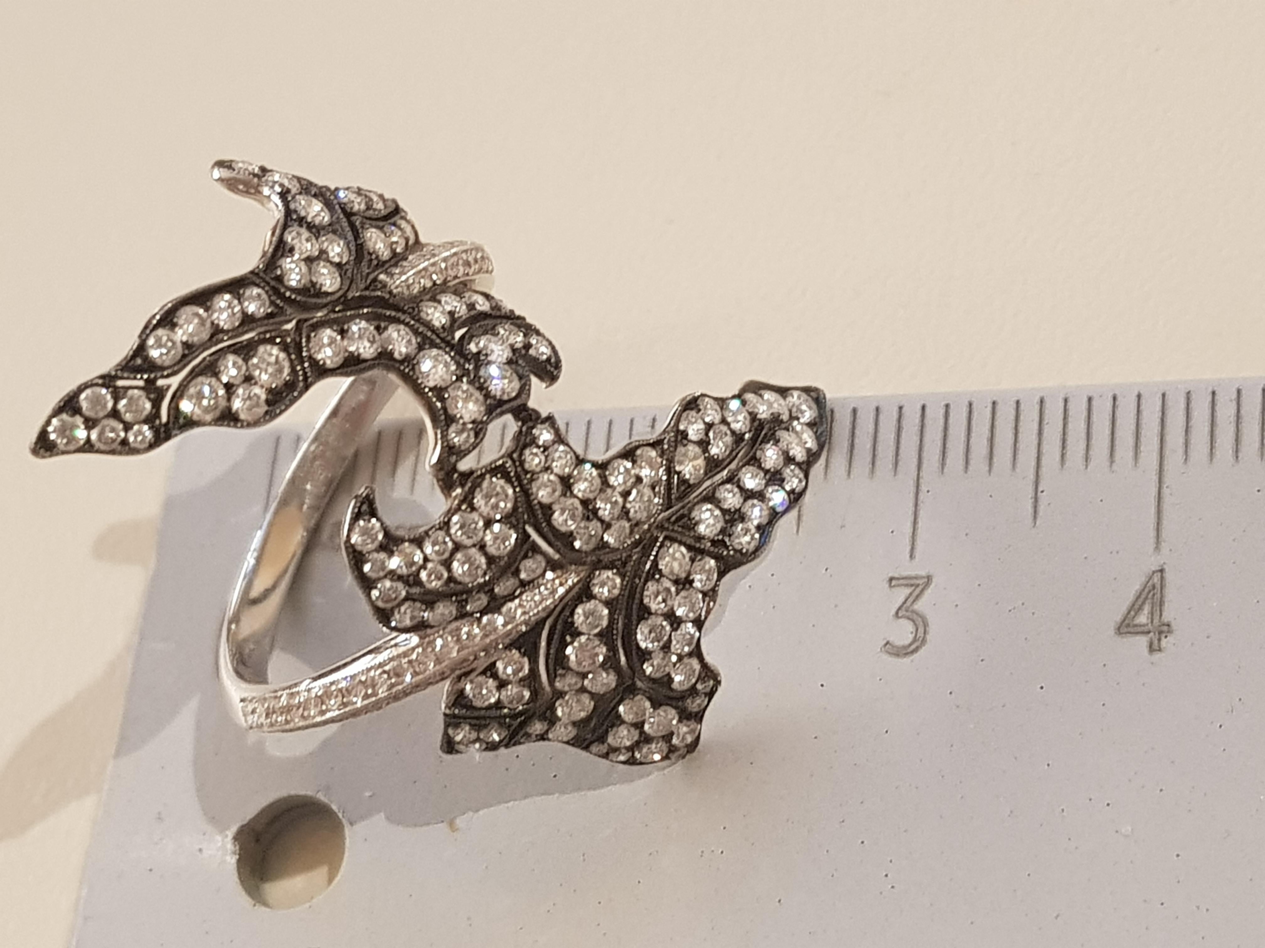 Women's White Gold Diamond Leaf Cocktail Ring For Sale
