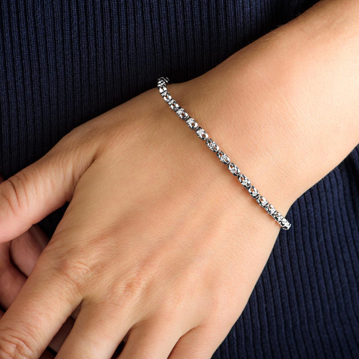 Women's White Gold Diamond Link Bracelet 0.90ct For Sale