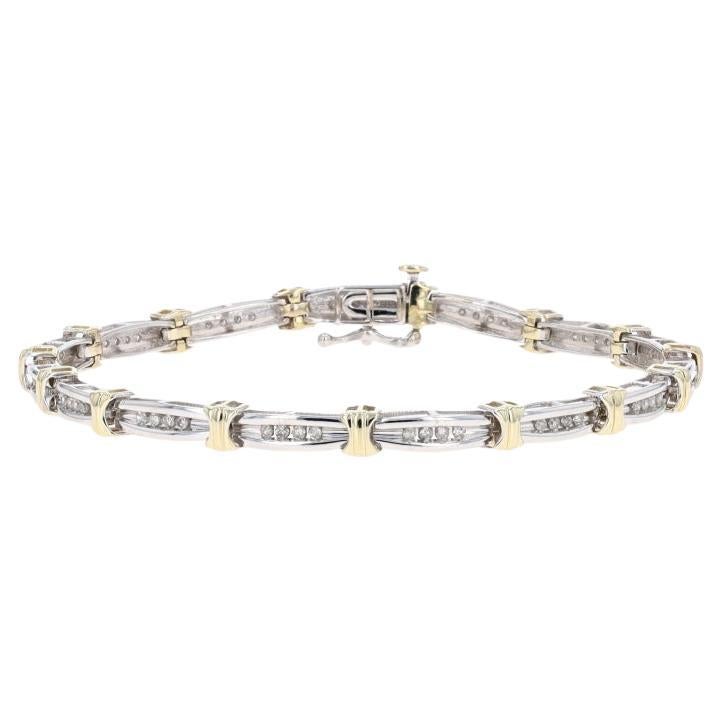 Bracelet à maillons en or blanc avec diamants - 10k Single Cut .50ctw en vente