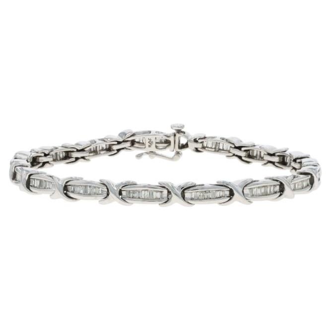 Bracciale A Link in oro bianco da 7" - 10k Baguette 1.00ctw in vendita