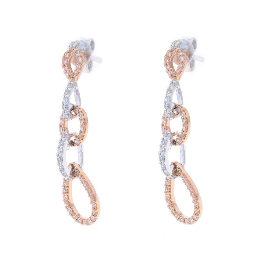 Pendientes Colgantes de Oro Blanco con Cadena de Lazos de Diamantes - 14k Talla Única .32ctw Perforados Corte único