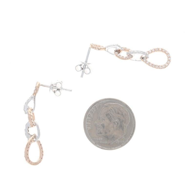 Pendientes Colgantes de Oro Blanco con Cadena de Lazos de Diamantes - 14k Talla Única .32ctw Perforados en Excelente Estado en Greensboro, NC
