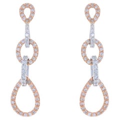 Pendientes Colgantes de Oro Blanco con Cadena de Lazos de Diamantes - 14k Talla Única .32ctw Perforados
