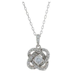 White Gold Diamond Love Knot Pendant Necklace - 10k Round .50ctw Adjustable