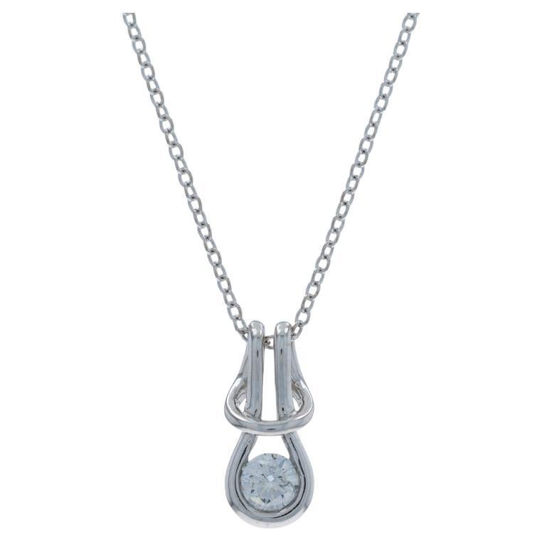 White Gold Diamond Love Knot Solitaire Pendant Necklace 19" - 14k Round .25ctw