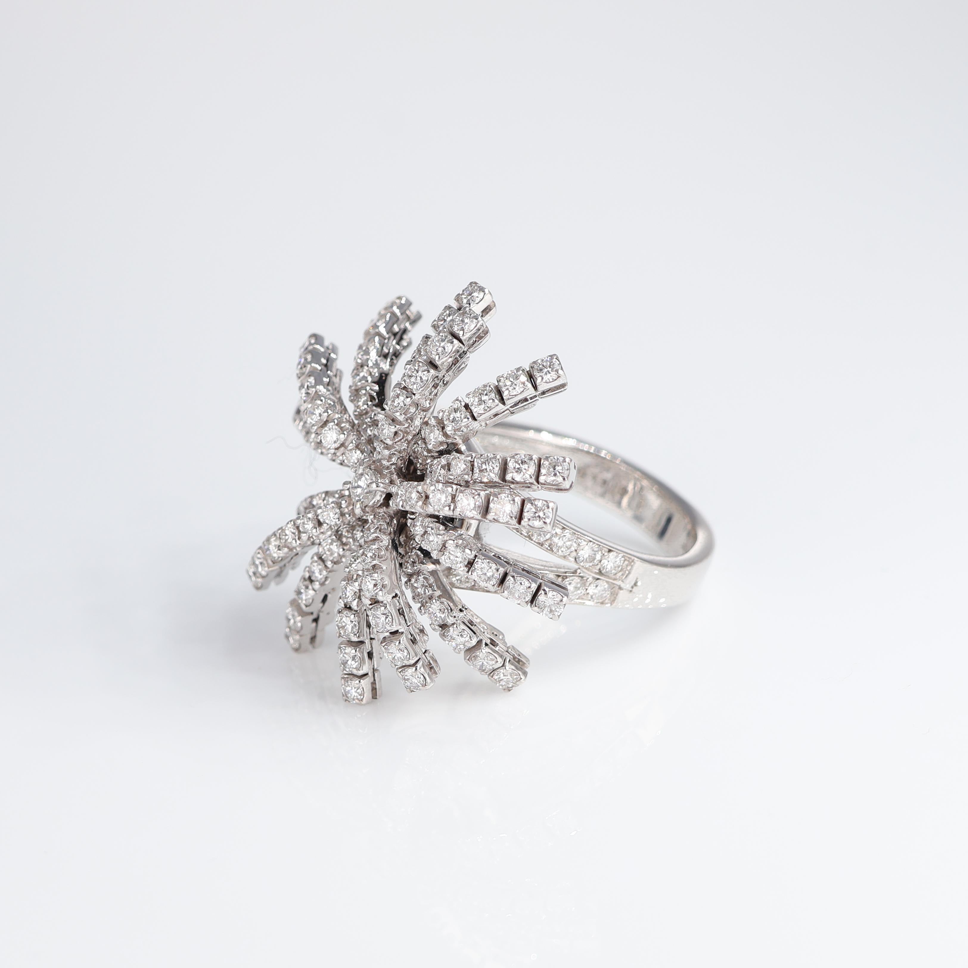 IMPORTANT NOTE:
✔ No additional costs will be added to this order.
✔ Shipping and customs duties are fully covered by us.
--------------------
A dazzling statement piece, this 18K white gold ring features an intricate starburst design adorned with a