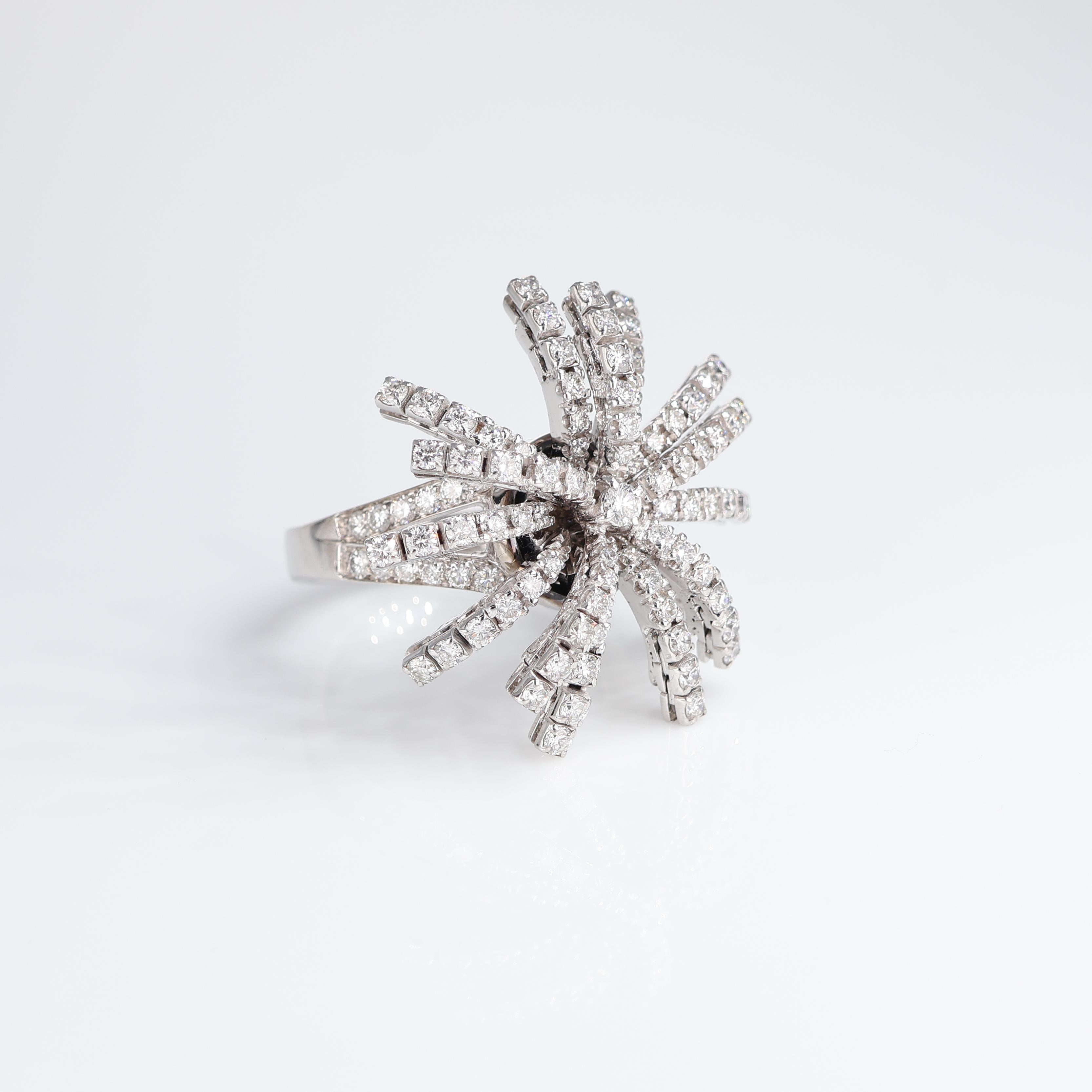 Brilliant Cut White Gold Diamond Magic Starburst Ring For Sale