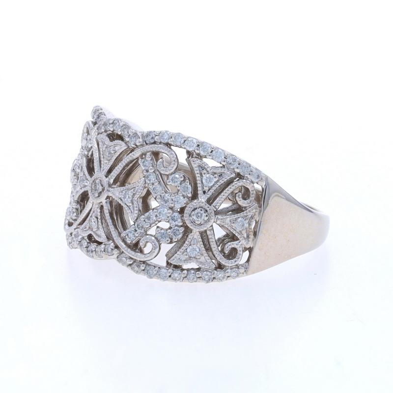 White Gold Diamond Maltese Cross Cocktail Band 10k Rnd .50ctw Faith Cluster Ring In Excellent Condition For Sale In Greensboro, NC