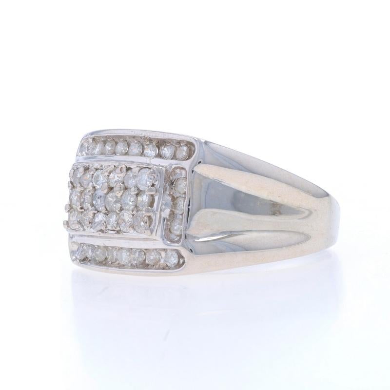 White Gold Diamond Men's Ring - 10k Round Brilliant 1.00ctw Cluster Halo In Excellent Condition For Sale In Greensboro, NC