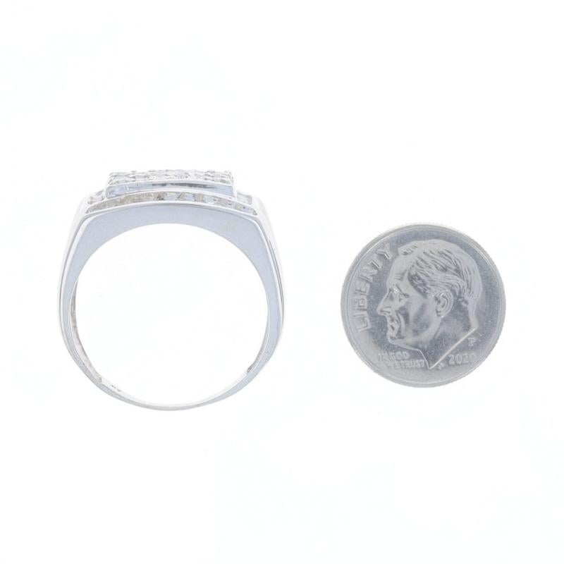 White Gold Diamond Men's Ring - 10k Round Brilliant 1.00ctw Cluster Halo For Sale 2