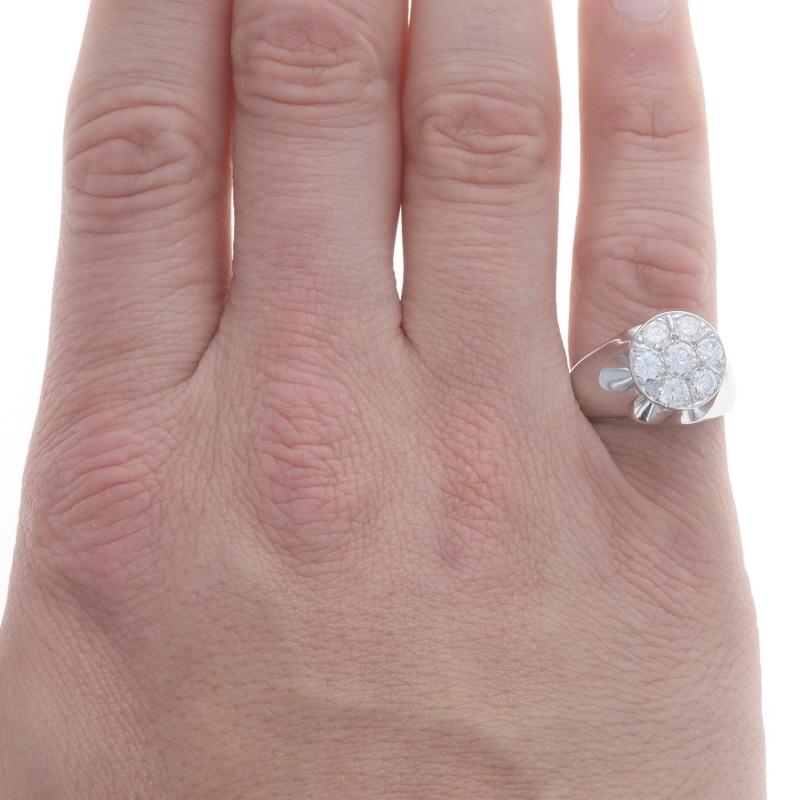 Round Cut White Gold Diamond Men's Ring - 14k Round Brilliant 1.53ctw Cluster For Sale