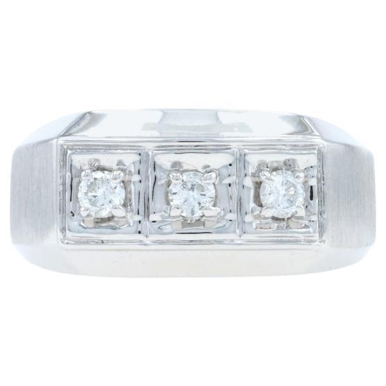 White Gold Diamond Men
s Ring - 14k Round Brilliant .24ctw Three-Stone