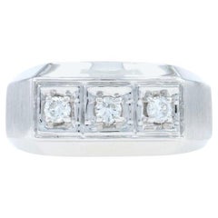 White Gold Diamond Men
s Ring - 14k Round Brilliant .24ctw Three-Stone