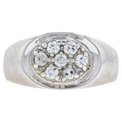 Antique White Gold Diamond Men
s Ring, 14k Round Brilliant .42ctw Brushed Finish