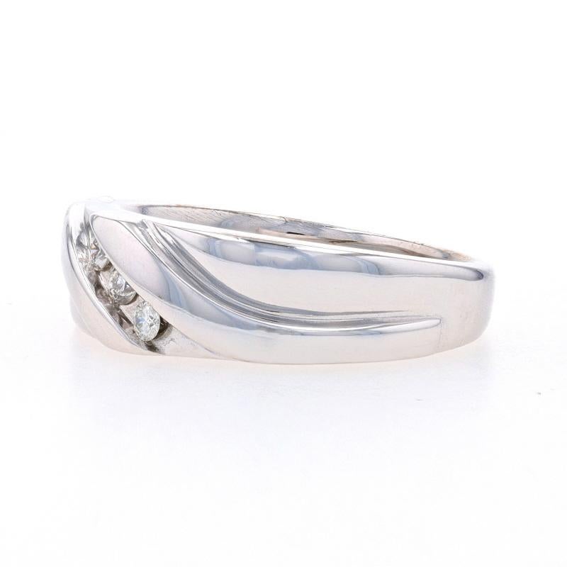 Round Cut White Gold Diamond Men's Wedding Band - 10k Round .10ctw Three-Stone Ring For Sale