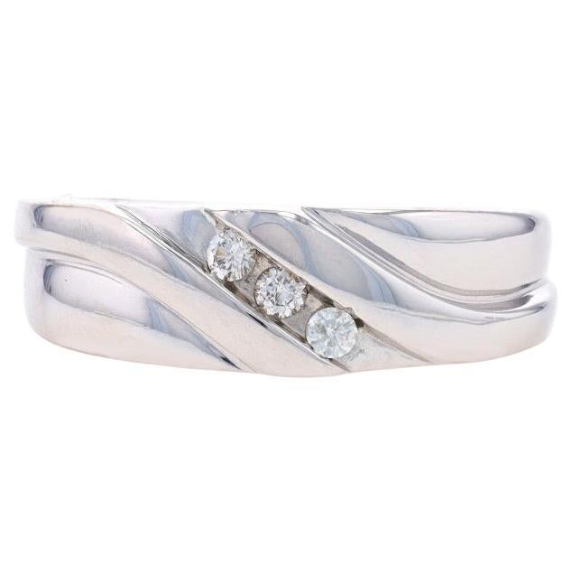 White Gold Diamond Men's Wedding Band - 10k Round .10ctw Three-Stone Ring For Sale