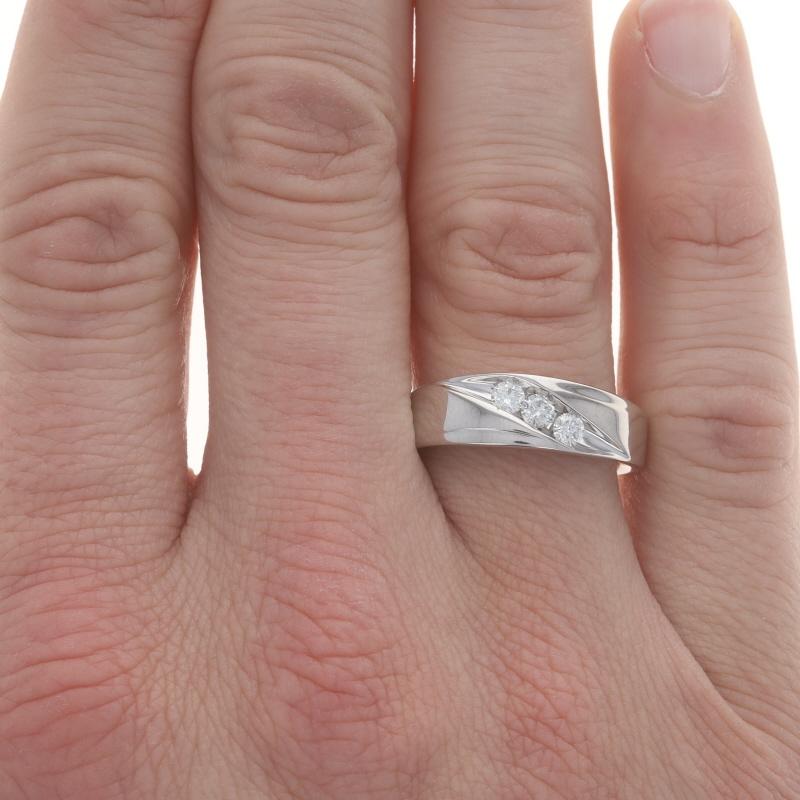 Round Cut White Gold Diamond Men's Wedding Band - 10k Round .40ctw Three-Stone Ring For Sale