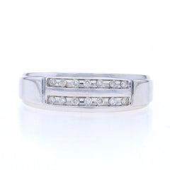 White Gold Diamond Men's Wedding Band - 10k Round Brilliant .20ctw Ring