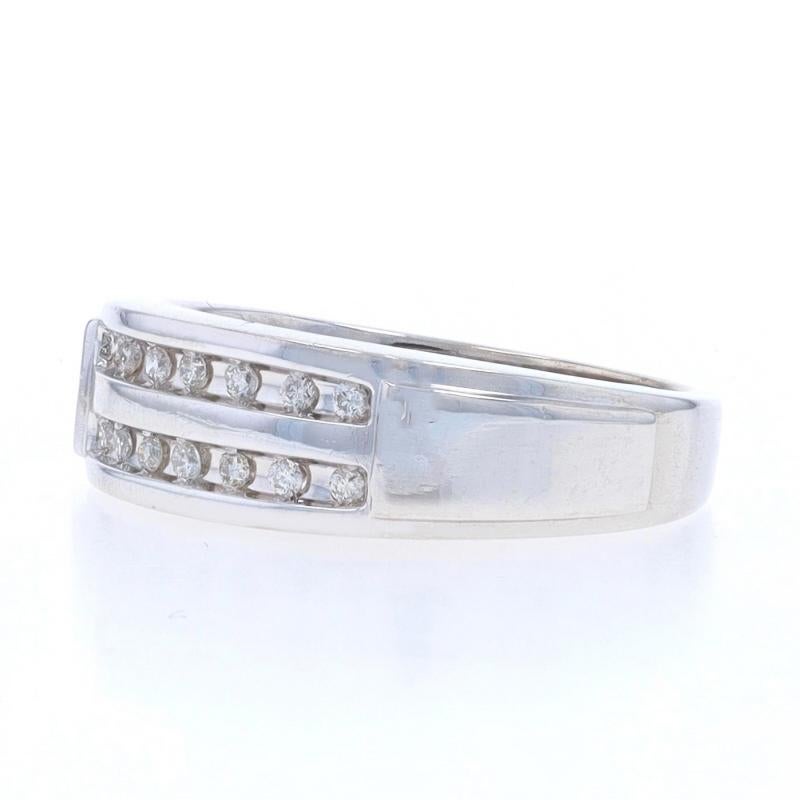 White Gold Diamond Men's Wedding Band - 10k Round Brilliant .20ctw Ring In Excellent Condition For Sale In Greensboro, NC