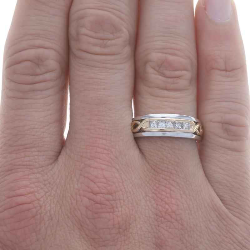 Princess Cut White Gold Diamond Men's Wedding Band - 14k Princess .50ctw Five-Stone Ring For Sale