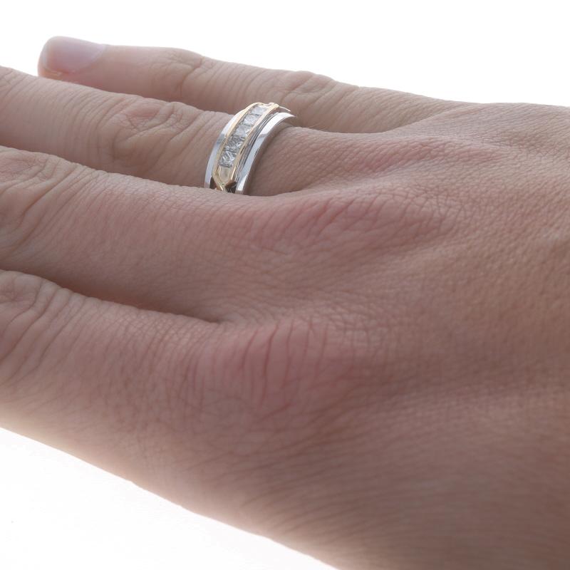 White Gold Diamond Men's Wedding Band - 14k Princess .50ctw Five-Stone Ring For Sale 1