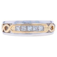 Alianza de oro blanco con diamantes para hombre - 14k Princesa .50ctw Anillo de cinco piedras