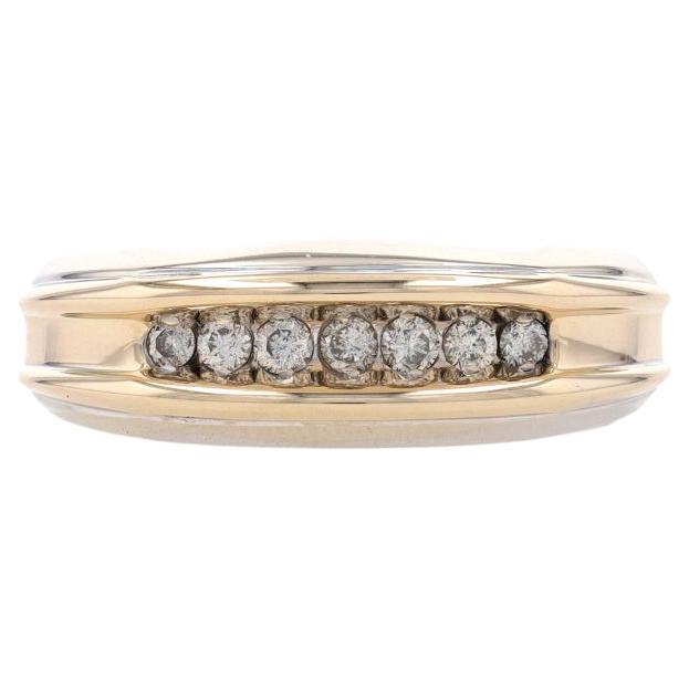 White Gold Diamond Men's Wedding Band - 14k Round .33ctw Seven-Stone Ring For Sale