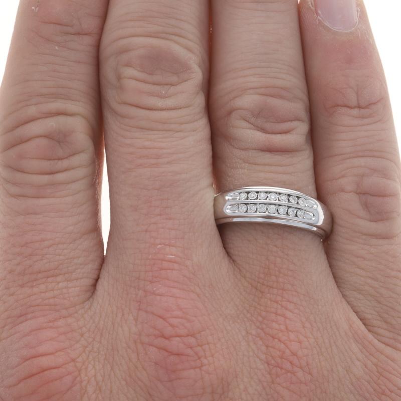 Round Cut White Gold Diamond Men's Wedding Band - 14k Round Brilliant .14ctw Ring
