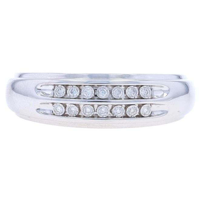 White Gold Diamond Men's Wedding Band - 14k Round Brilliant .14ctw Ring