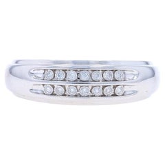 White Gold Diamond Men's Wedding Band - 14k Round Brilliant .14ctw Ring