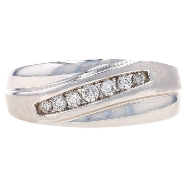 White Gold Diamond Men's Wedding Band - 14k Round Brilliant .25ctw Brushed Ring