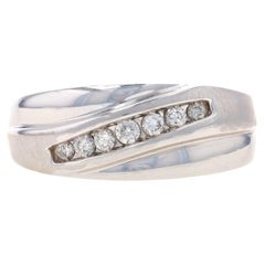 Used White Gold Diamond Men's Wedding Band - 14k Round Brilliant .25ctw Brushed Ring