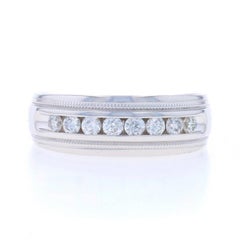 White Gold Diamond Men's Wedding Band - 14k Round Brilliant .50ctw Milgrain Ring