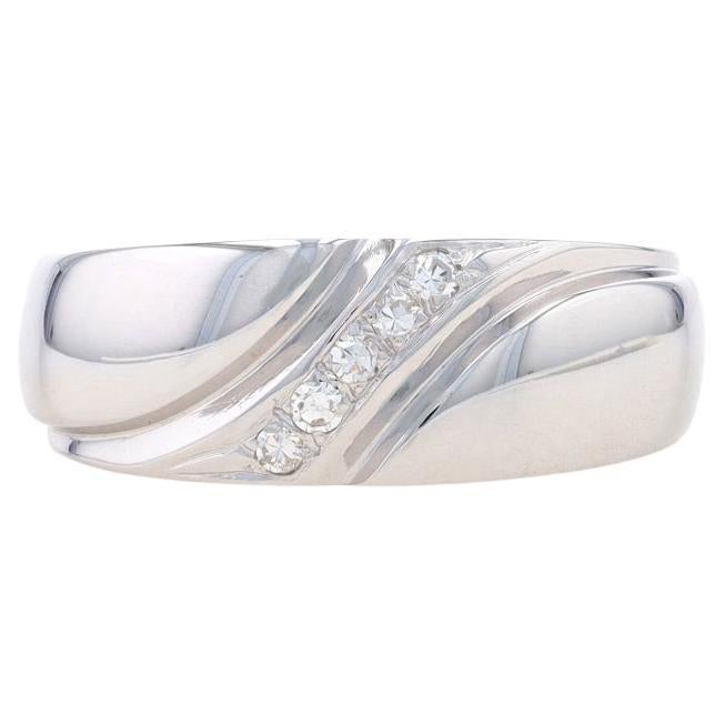 White Gold Diamond Men's Wedding Band - 14k Single Cut .15ctw Five-Stone Ring For Sale