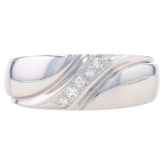 White Gold Diamond Men's Wedding Band - 14k Single Cut .15ctw Five-Stone Ring