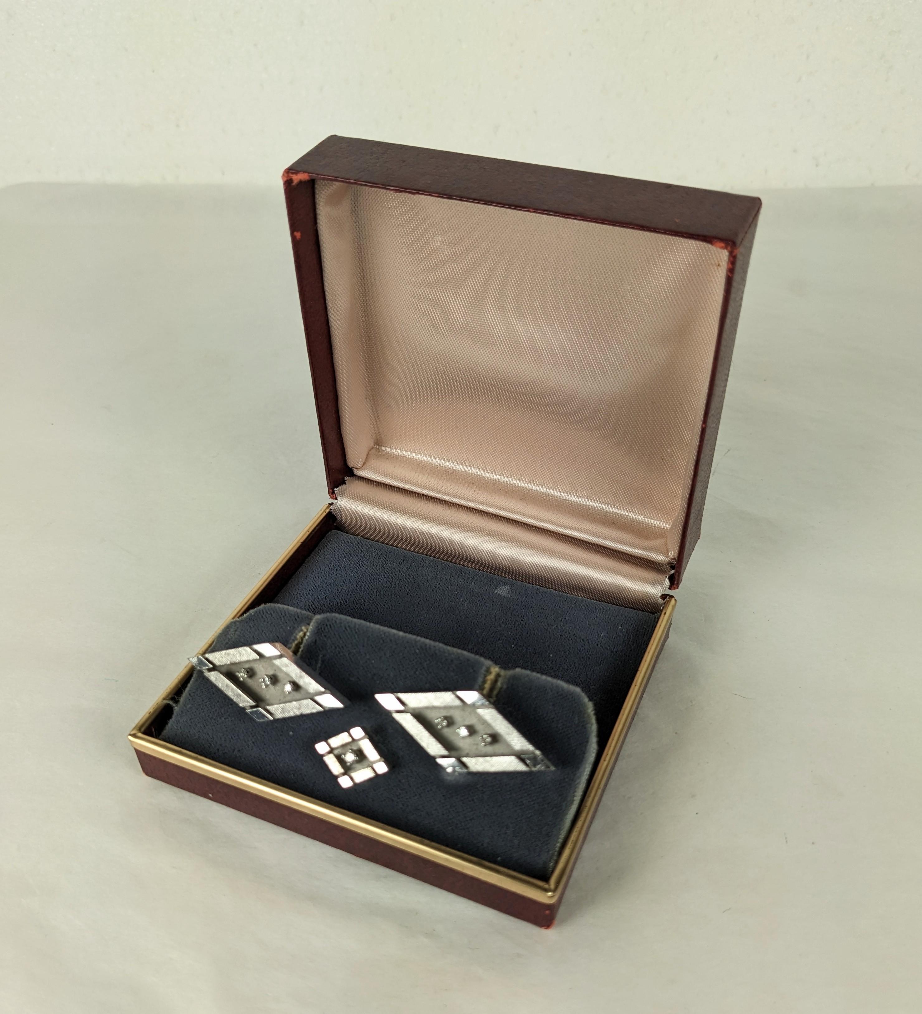 White Gold Diamond Modernist Cufflink Set For Sale 2