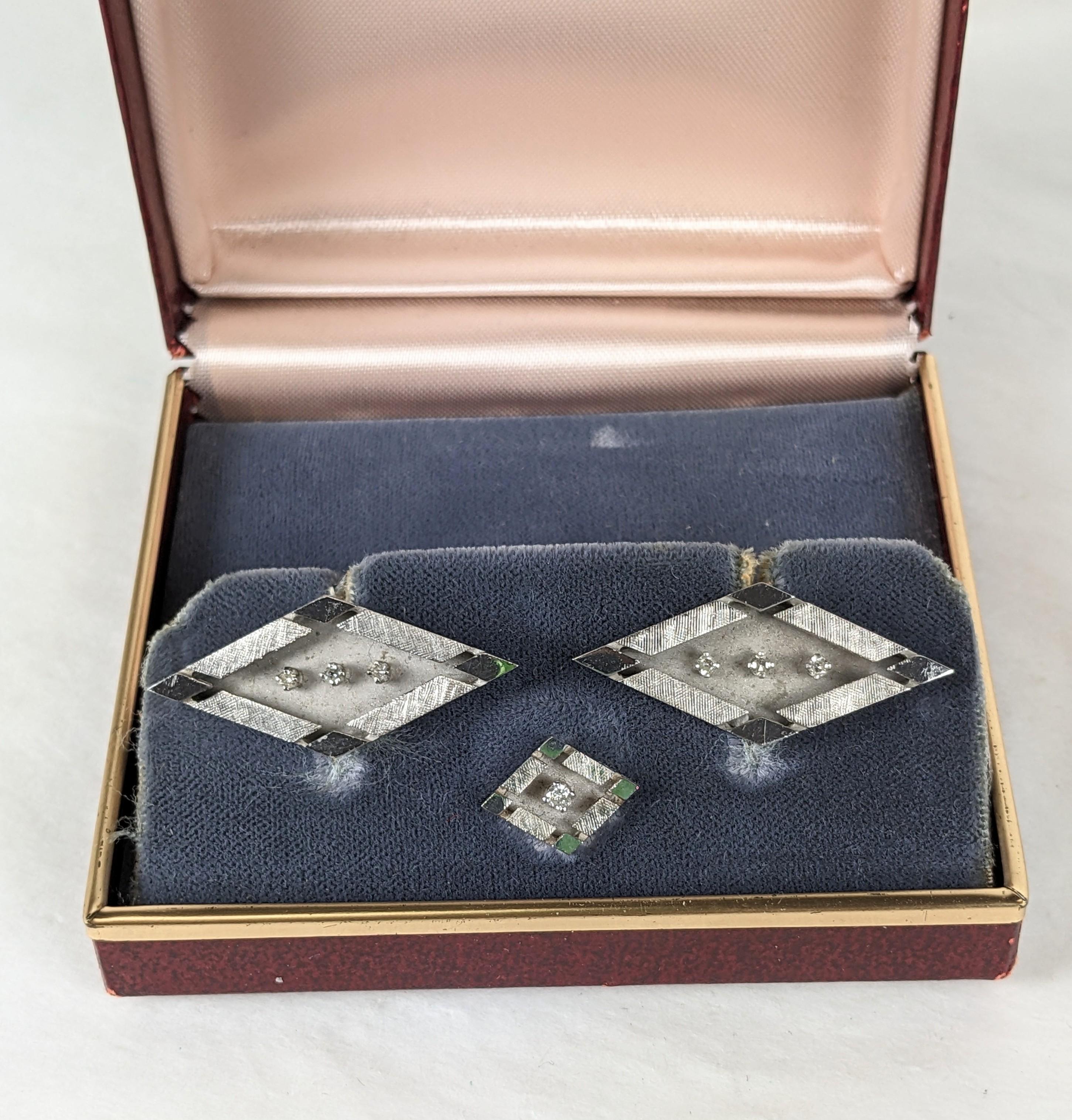 White Gold Diamond Modernist Cufflink Set For Sale 3
