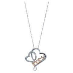 Collana Duo Cuore Mamma con Diamante in Oro Bianco 18" - 10k Singolo .10ctw Amore Familiare
