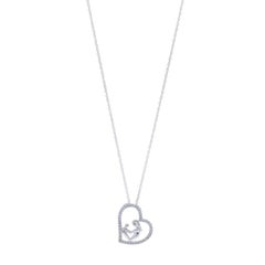 White Gold Diamond Mother & Child Heart Necklace 18" - 10k Rd .12ctw Family Love