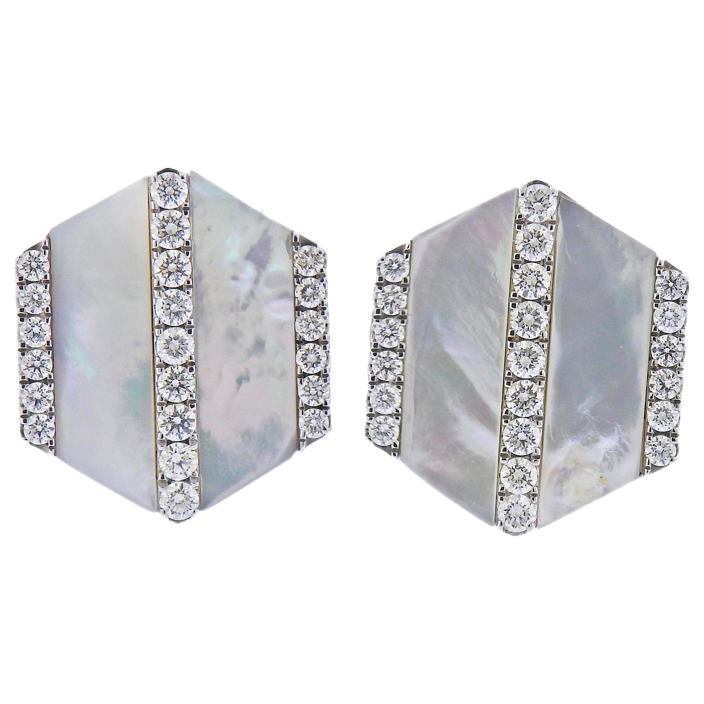 White Gold Diamond Mother of Pearl Cufflinks