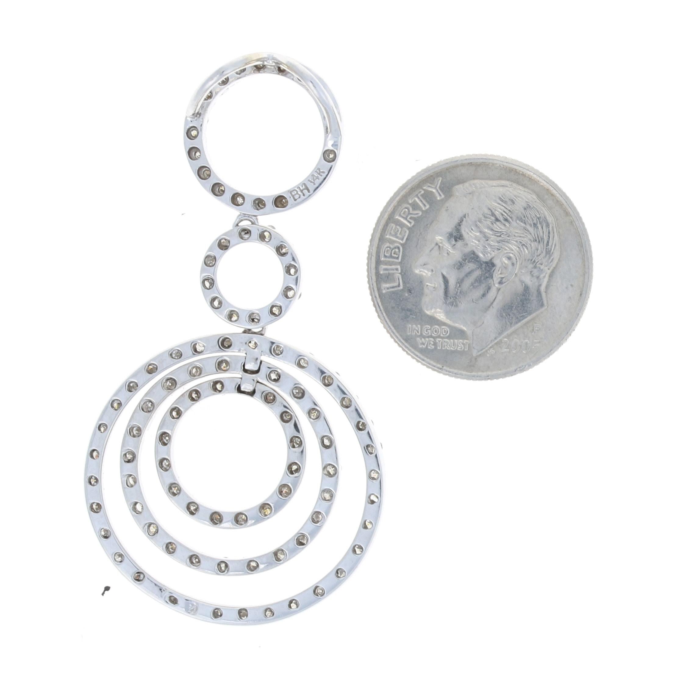 Taille ronde Pendentif d'éternité à plusieurs chaînes en or blanc et diamants, taille ronde 14 carats, 1,00 carat en vente